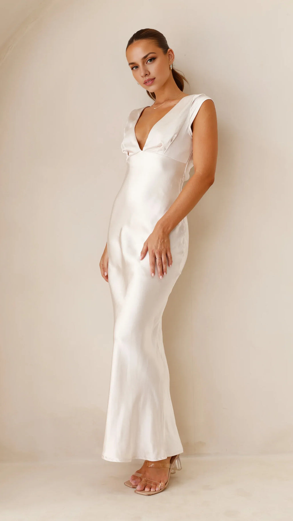 Yellow Dress Elegant Deep V Neck Maxi Dress Sheath Backless Solid Color Cap Sleeve Prom Dress