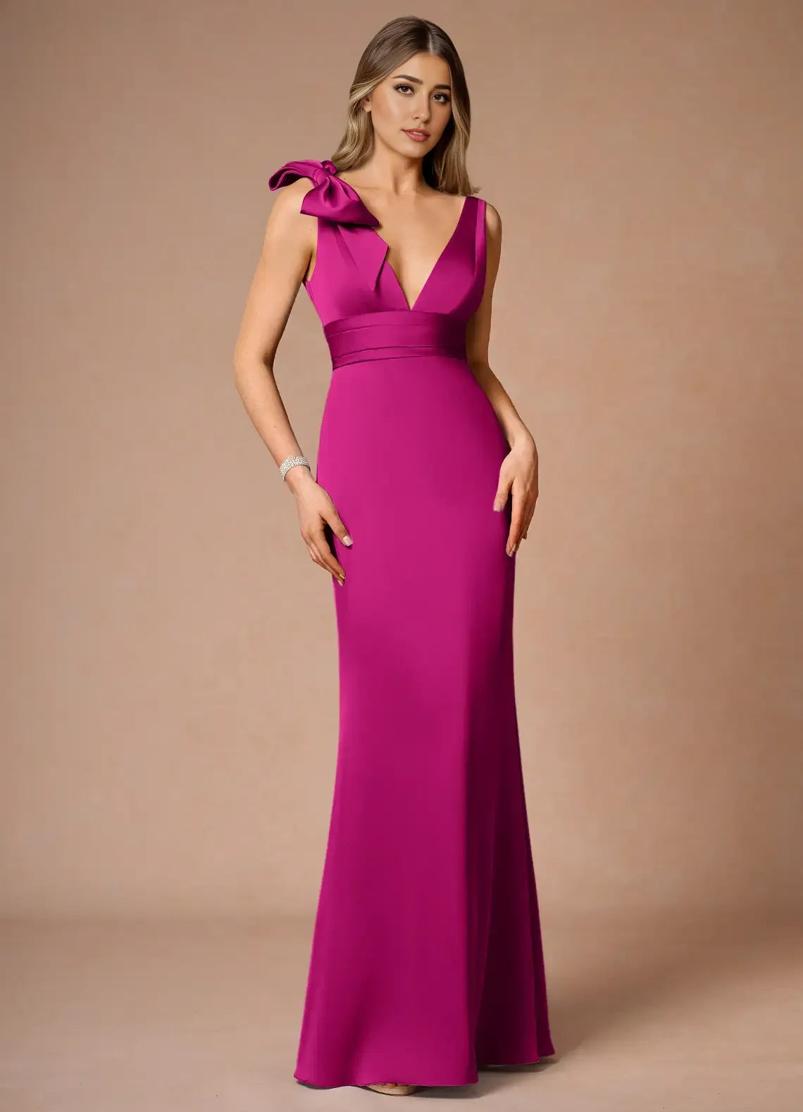 Dress Elegant Deep V Neck Maxi Dress Prom Dress Sleeveless V Back Bow knot Mermaid Evening Dress