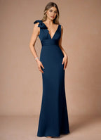 Dress Elegant Deep V Neck Maxi Dress Prom Dress Sleeveless V Back Bow knot Mermaid Evening Dress