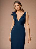 Dress Elegant Deep V Neck Maxi Dress Prom Dress Sleeveless V Back Bow knot Mermaid Evening Dress