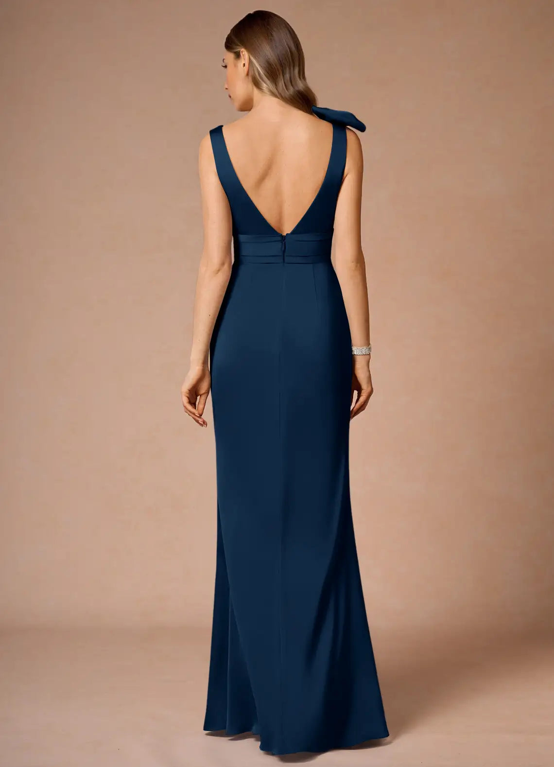 Dress Elegant Deep V Neck Maxi Dress Prom Dress Sleeveless V Back Bow knot Mermaid Evening Dress