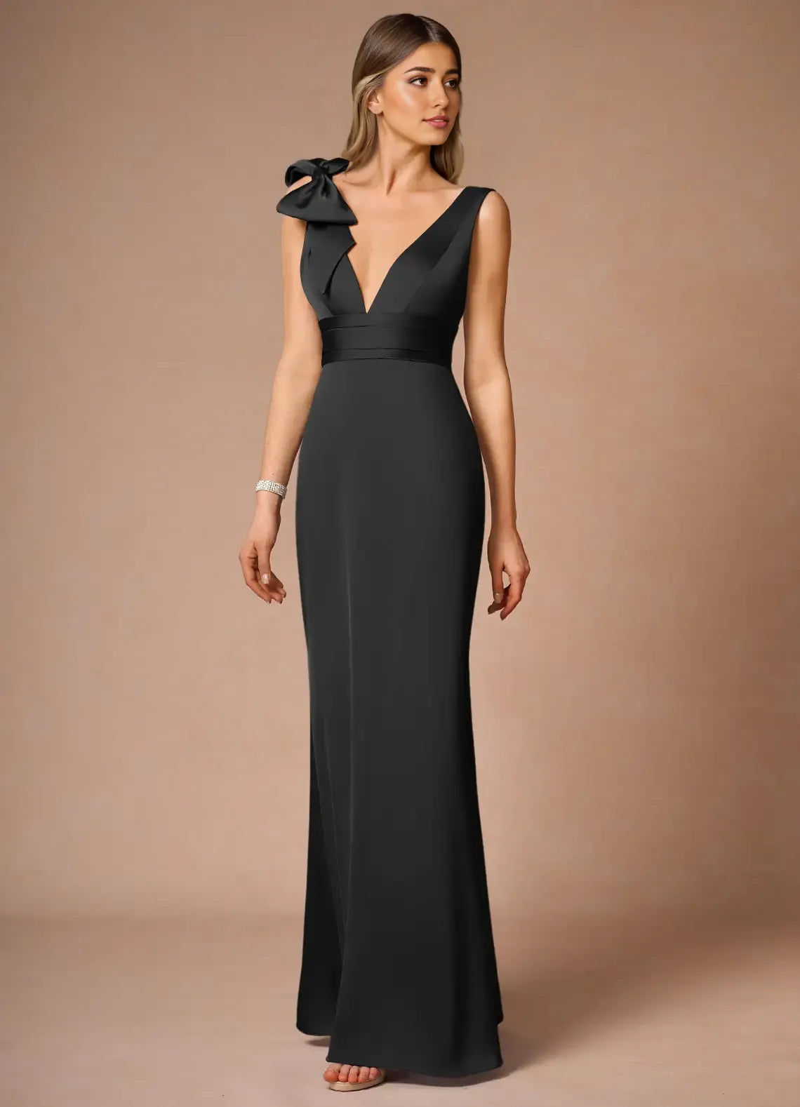 Dress Elegant Deep V Neck Maxi Dress Prom Dress Sleeveless V Back Bow knot Mermaid Evening Dress