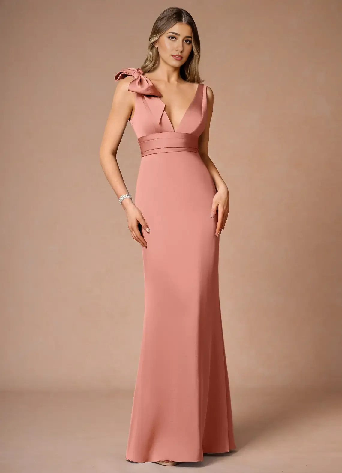 Dress Elegant Deep V Neck Maxi Dress Prom Dress Sleeveless V Back Bow knot Mermaid Evening Dress