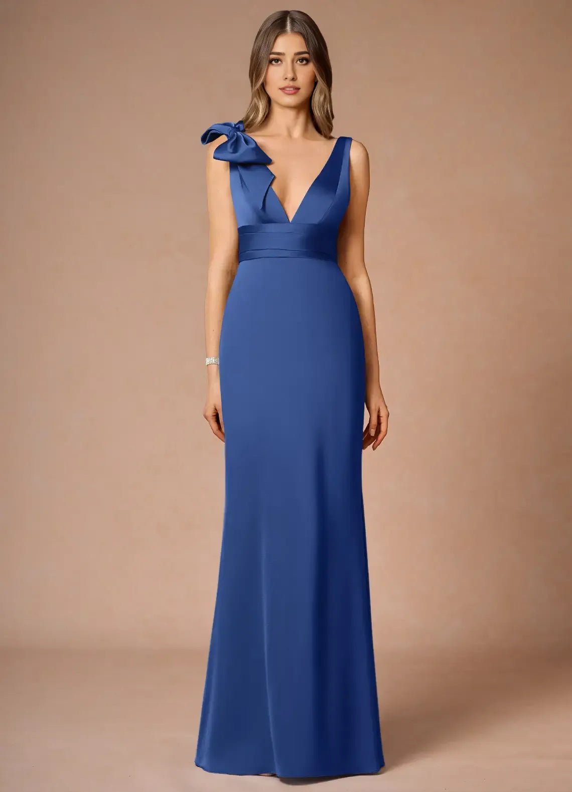 Dress Elegant Deep V Neck Maxi Dress Prom Dress Sleeveless V Back Bow knot Mermaid Evening Dress