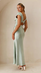 Yellow Dress Elegant Deep V Neck Maxi Dress Sheath Backless Solid Color Cap Sleeve Prom Dress