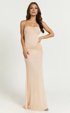 Dress Elegant Glitter Strapless Ruched Side Maxi Dress Nude Sheath Sleeveless Solid Color Evening Dress