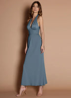 Dress Elegant Halter V Neck Sleeveless Backless Pleats Mermaid Evening Dress Tea-Length Prom Dress
