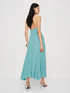Dress Elegant Halter V Neck Sleeveless Mermaid Prom Dress Backless Tea-Length Backless Evening Dress