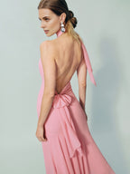 Dress Elegant High Neck Sleeveless Mermaid Prom Dress Maxi Dress Backless Ruffle Evening Dress With Bow