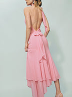 Dress Elegant High Neck Sleeveless Mermaid Prom Dress Maxi Dress Backless Ruffle Evening Dress With Bow