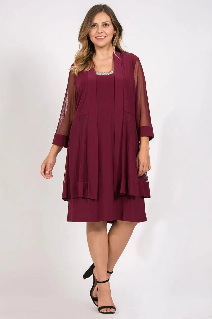 Dress Elegant Long Sleeves Prom Dress Round Neck Short Mother Of The Bride Plus Size Dress
