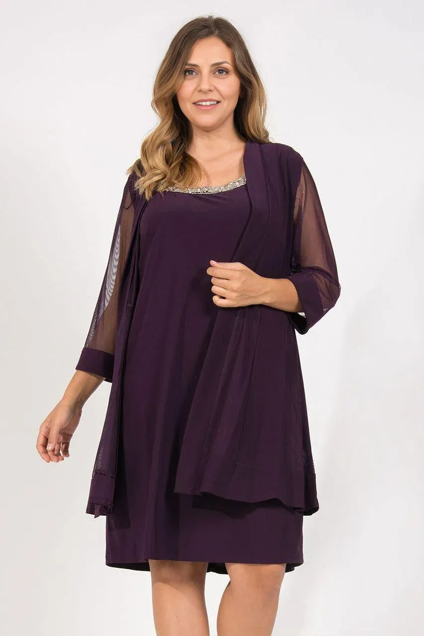 Dress Elegant Long Sleeves Prom Dress Round Neck Short Mother Of The Bride Plus Size Dress