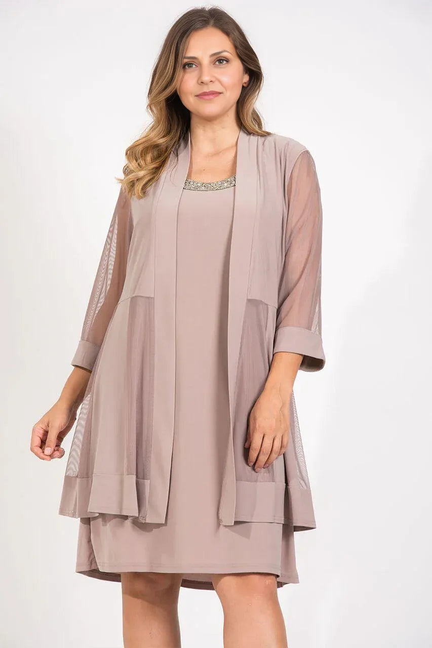 Dress Elegant Long Sleeves Prom Dress Round Neck Short Mother Of The Bride Plus Size Dress