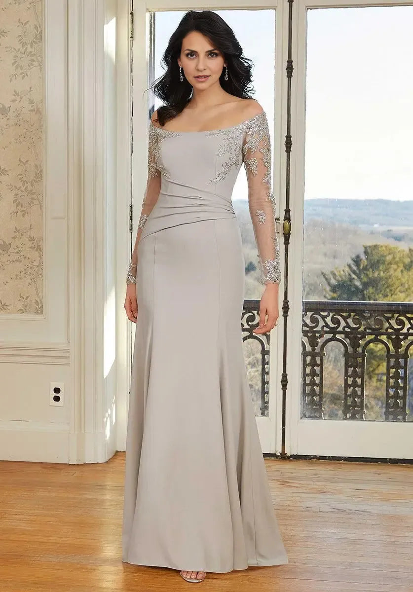 Dress Elegant Off-the-Shoulder Prom Dress Mermaid Long Sleeves Full Length Mother Of The Bride With Applique