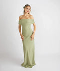 Dress Elegant Off the Shoulder Bridesmaid Dress Maxi Dress Solid Color Sage Sleeveless Column Prom Dress