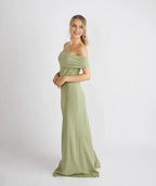 Dress Elegant Off the Shoulder Bridesmaid Dress Maxi Dress Solid Color Sage Sleeveless Column Prom Dress