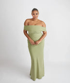 Dress Elegant Off the Shoulder Bridesmaid Dress Maxi Dress Solid Color Sage Sleeveless Column Prom Dress