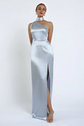 Dress Elegant Asymmetrical Halter Neck Open Back Evening Dress Sheath Slit Sleeveless Prom Dress