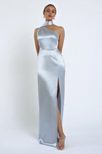 Dress Elegant Asymmetrical Halter Neck Open Back Evening Dress Sheath Slit Sleeveless Prom Dress