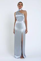 Dress Elegant Asymmetrical Halter Neck Open Back Evening Dress Sheath Slit Sleeveless Prom Dress