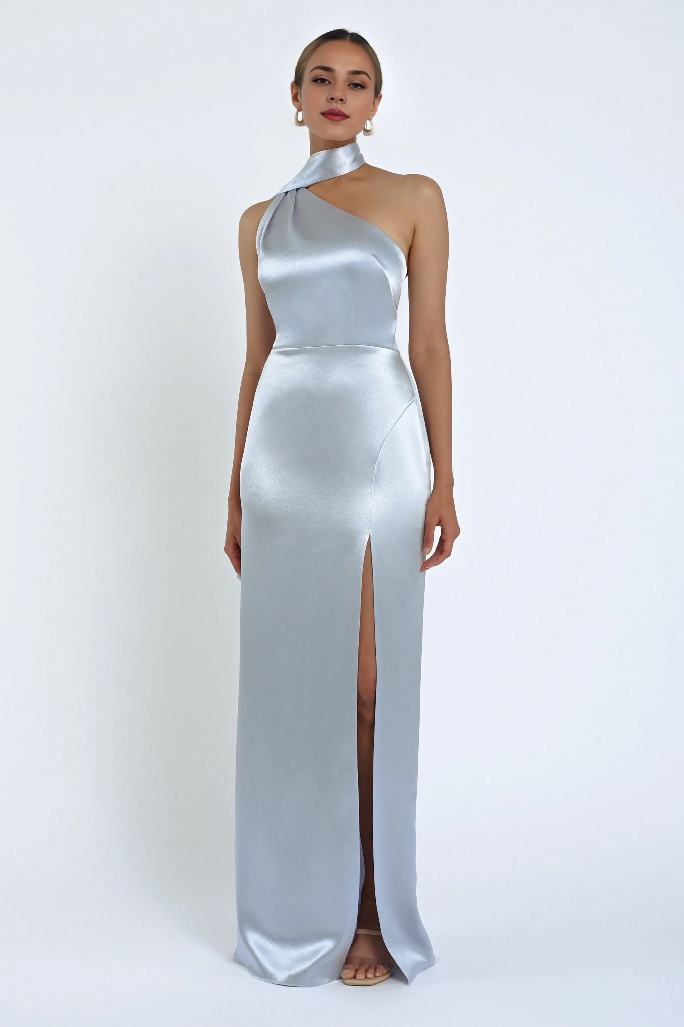 Dress Elegant Asymmetrical Halter Neck Open Back Evening Dress Sheath Slit Sleeveless Prom Dress