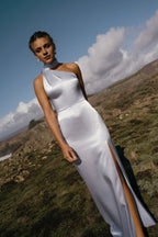 Dress Elegant Asymmetrical Halter Neck Open Back Evening Dress Sheath Slit Sleeveless Prom Dress