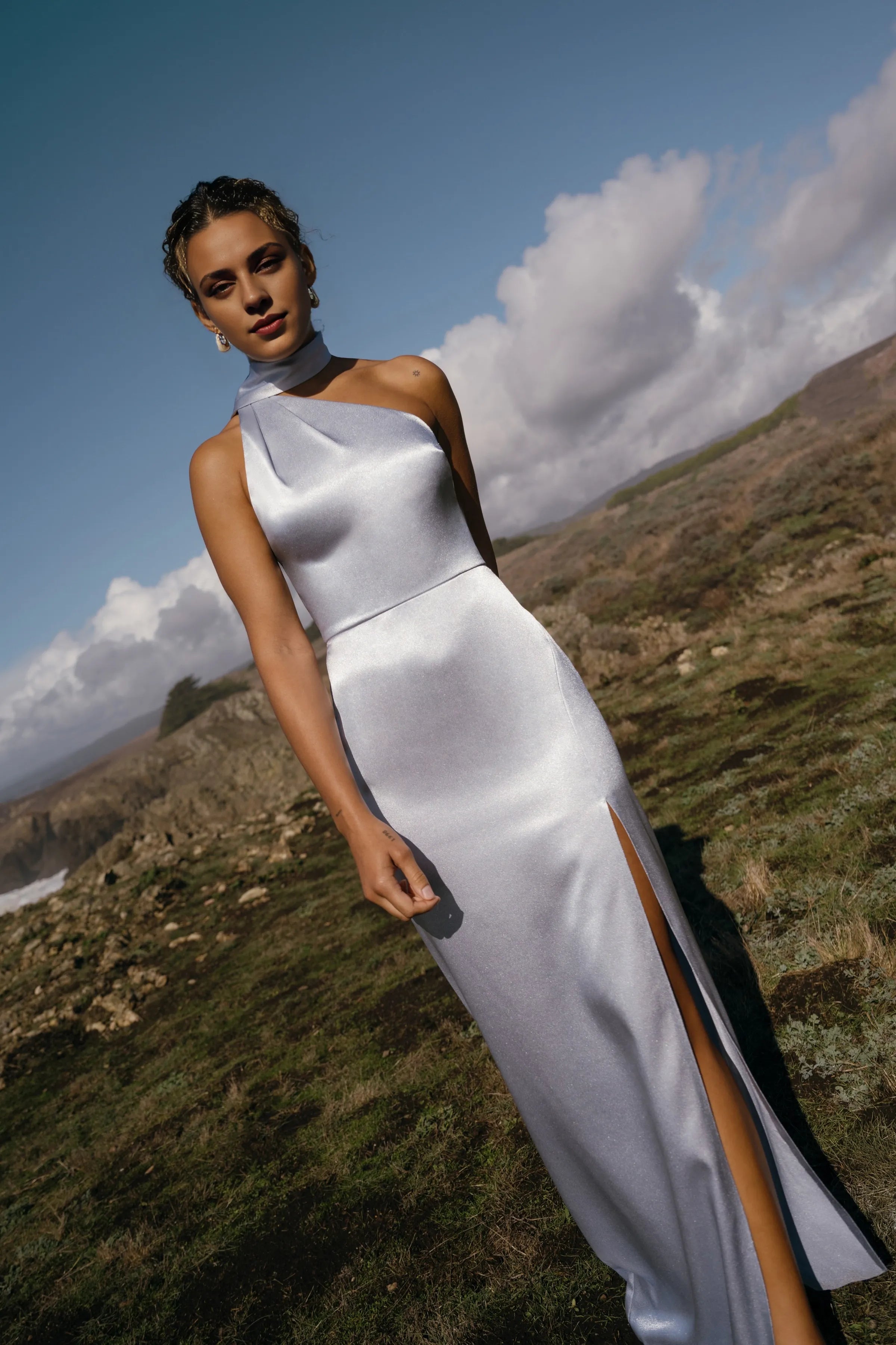 Dress Elegant Asymmetrical Halter Neck Open Back Evening Dress Sheath Slit Sleeveless Prom Dress