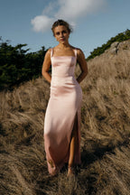Dress Elegant Square Neck Open Back Evening Dress Regular Straps Sheath Slit Sleeveless Prom Dress