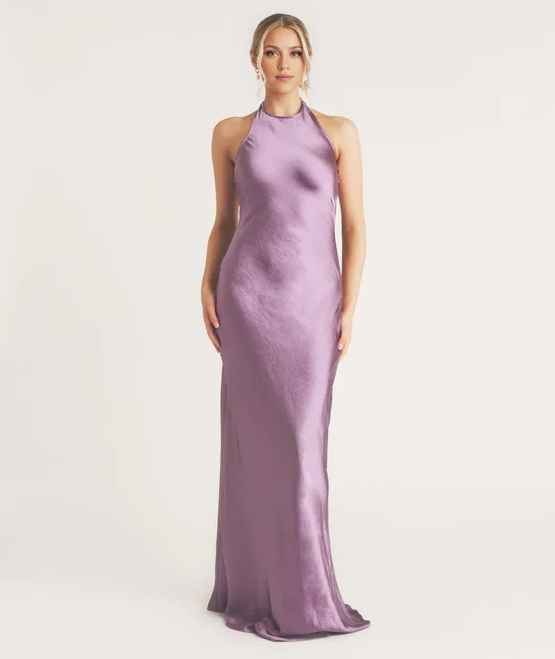 Dress Elegant Scoop Neck Bridesmaid Dress Maxi Dress Backless Solid Color Sleeveless Prom Dress