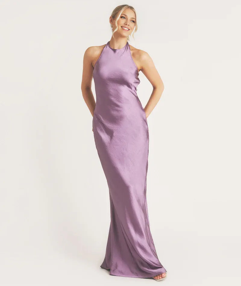 Dress Elegant Scoop Neck Bridesmaid Dress Maxi Dress Backless Solid Color Sleeveless Prom Dress