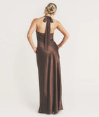 Dress Elegant Scoop Neck Bridesmaid Dress Maxi Dress Backless Solid Color Sleeveless Prom Dress