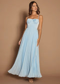 Sky Blue Dress Elegant Spaghetti Straps Sleeveless Backless Pleated Sky Evening Dress Prom Dress