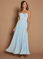 Sky Blue Dress Elegant Spaghetti Straps Sleeveless Backless Pleated Sky Evening Dress Prom Dress