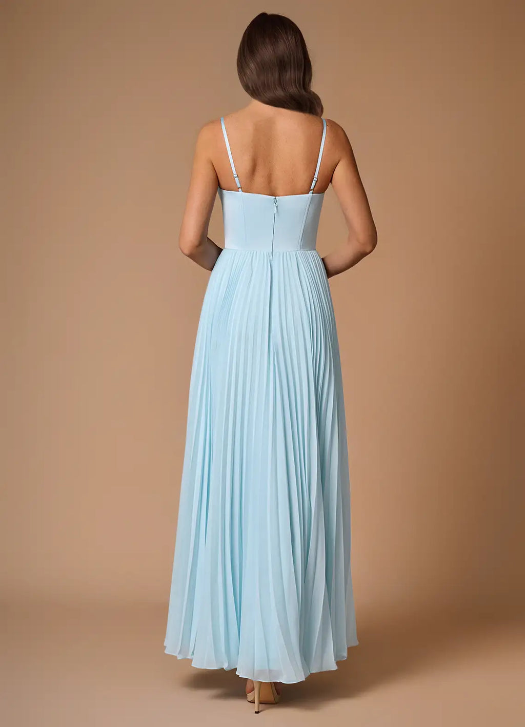 Sky Blue Dress Elegant Spaghetti Straps Sleeveless Backless Pleated Sky Evening Dress Prom Dress