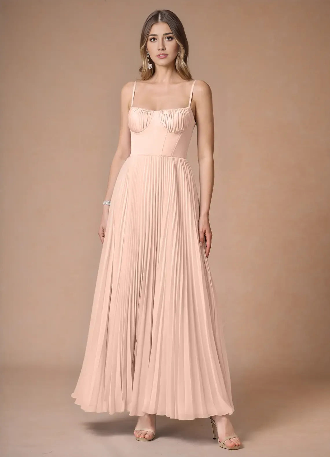 Sky Blue Dress Elegant Spaghetti Straps Sleeveless Backless Pleated Sky Evening Dress Prom Dress