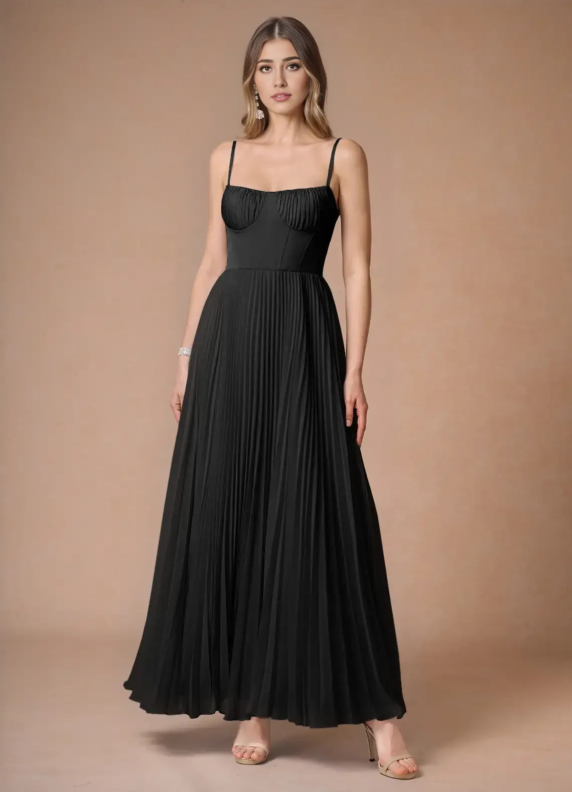Sky Blue Dress Elegant Spaghetti Straps Sleeveless Backless Pleated Sky Evening Dress Prom Dress