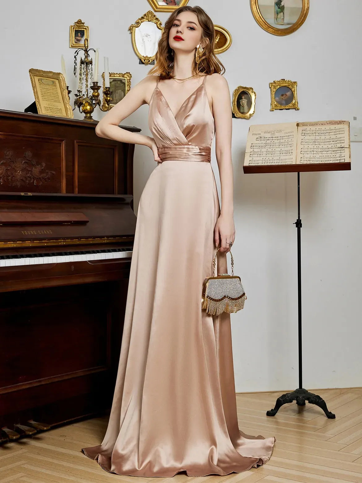 Dress Elegant Spaghetti Straps Sleeveless Dress V-Neck Backcless Birthday Party Prom Maxi Dresses