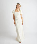 Dress Elegant Square Neck Bridesmaid Dress Maxi Dress Solid Color Sage Flutter Sleeve Prom Dress