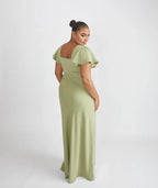 Dress Elegant Square Neck Bridesmaid Dress Maxi Dress Solid Color Sage Flutter Sleeve Prom Dress