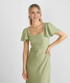 Dress Elegant Square Neck Bridesmaid Dress Maxi Dress Solid Color Sage Flutter Sleeve Prom Dress