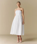 Dress Elegant Strapless Bow Back Pleated Midi Dress A-Line Solid Color Sleeveless Wedding Dress