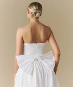 Dress Elegant Strapless Bow Back Pleated Midi Dress A-Line Solid Color Sleeveless Wedding Dress