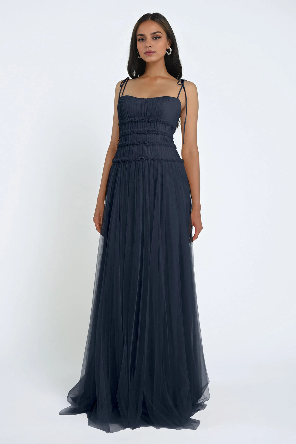 Dress Elegant Straight Neck Spaghetti Straps Evening Dress A-line Ruffle Sleeveless Prom Dress