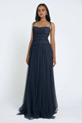 Dress Elegant Straight Neck Spaghetti Straps Evening Dress A-line Ruffle Sleeveless Prom Dress