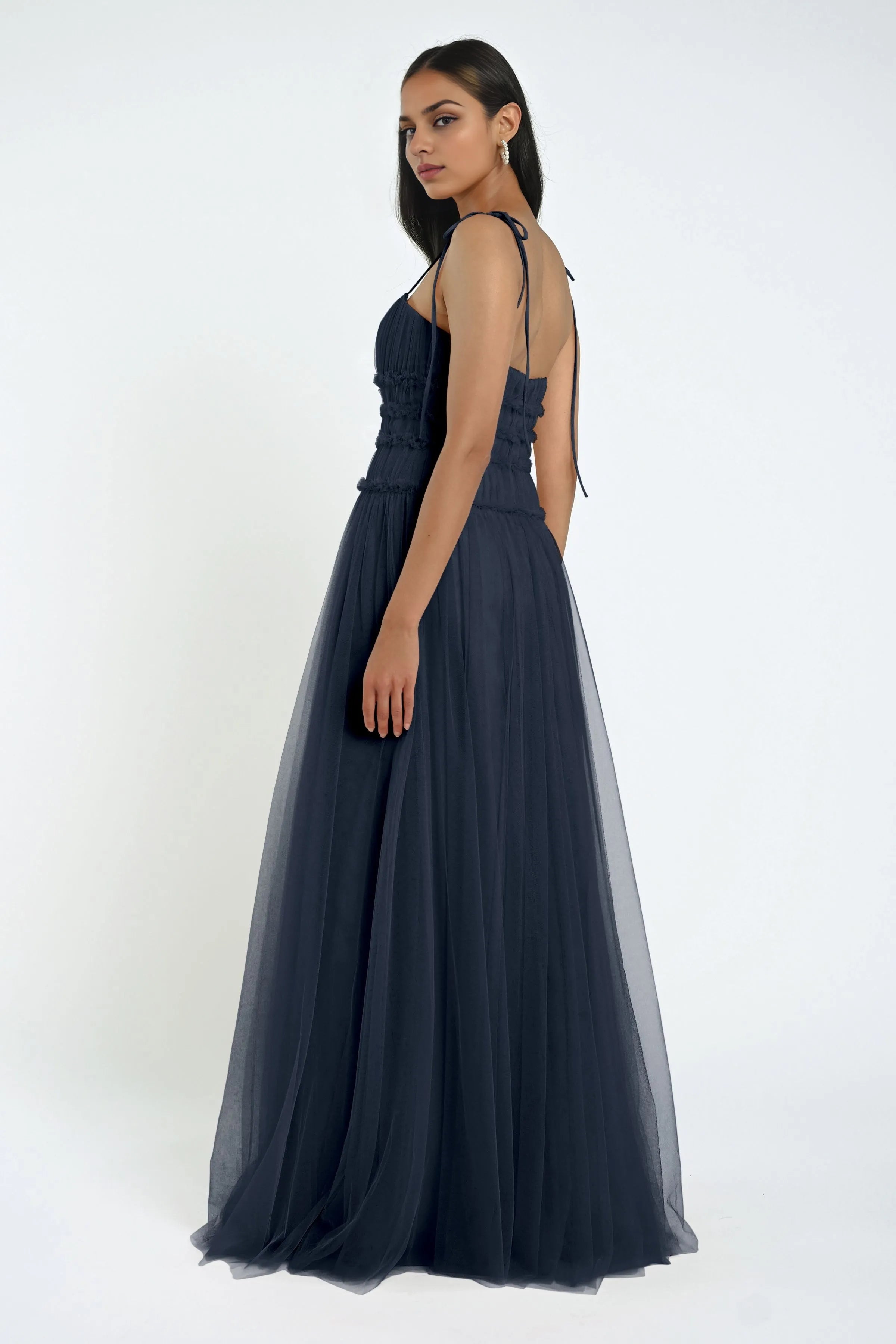Dress Elegant Straight Neck Spaghetti Straps Evening Dress A-line Ruffle Sleeveless Prom Dress