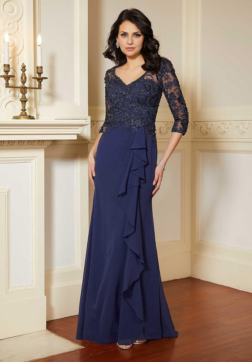 Dress Elegant V Neck 3/4 Sleeve Prom Dress Mermaid Full Length Ruffle Mother Of The Bride With Applique