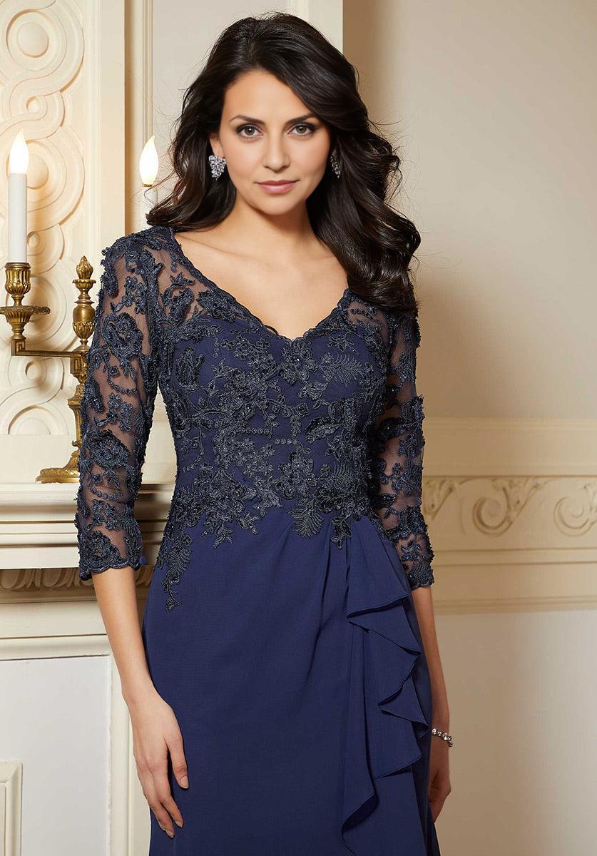 Dress Elegant V Neck 3/4 Sleeve Prom Dress Mermaid Full Length Ruffle Mother Of The Bride With Applique