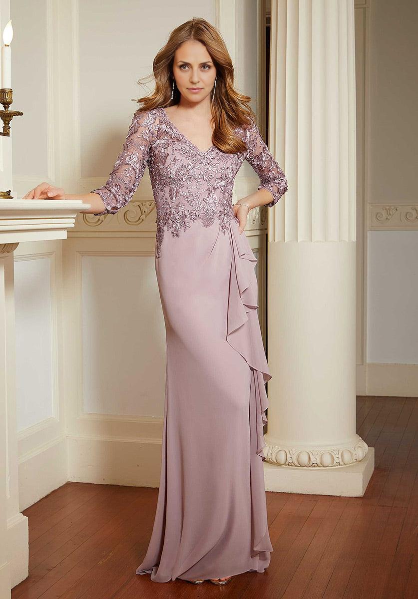 Dress Elegant V Neck 3/4 Sleeve Prom Dress Mermaid Full Length Ruffle Mother Of The Bride With Applique