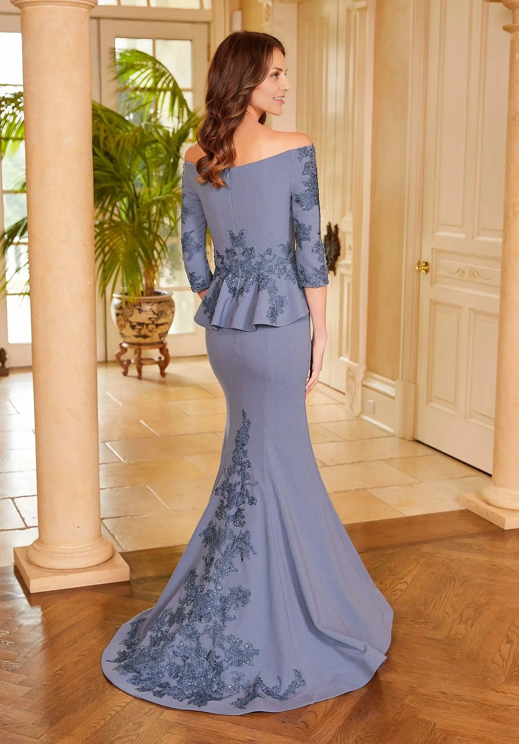 Dress Elegant V Neck Long Sleeves Prom Dress Mermaid Ruched Mother Of The Bride With Appliques