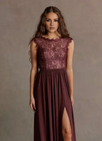 Black Dress Elegant Boat Neck Appliques Maxi Dress Sleeveless Slit A-Line V Back Prom Dress